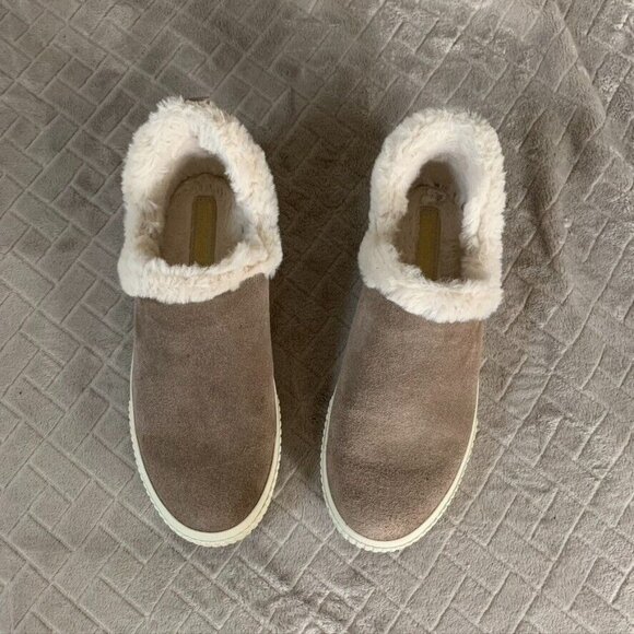 Timberland Women 8.5 Slip On Sneakers Taupe Beige Suede Skyla Bay Faux Fur Lined - Picture 4 of 10